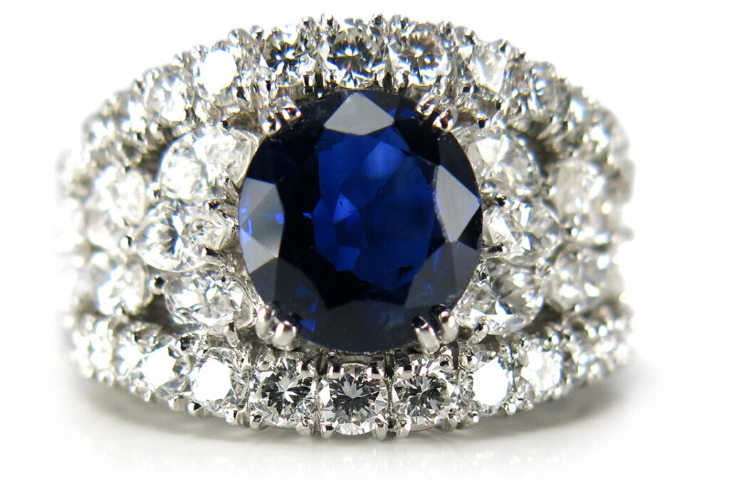 DeGEB Gutachtenwert 10890 €: Ring Diamanten 2,3 ct Saphir 2,0 ct [BRORS 12011]