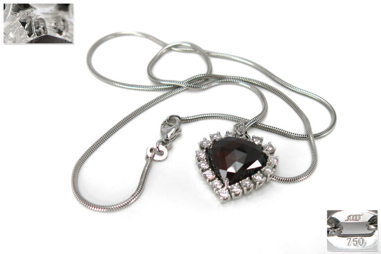 Herz Anhänger Granat + Brillanten 750 Weißgold DeGEB Gutachten [BRORS 14622]