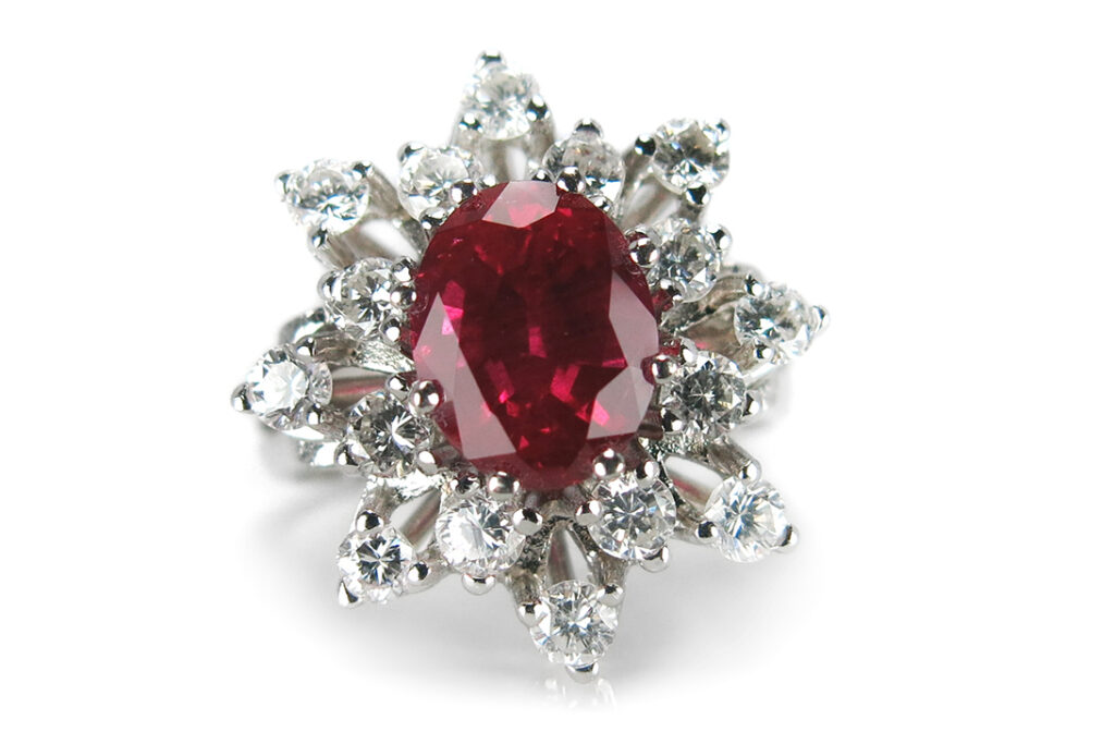 Ring Brillanten insg 1,2ct + Rubin 3,0ct Weißgold IGI Gutachten [BRORS 14682]