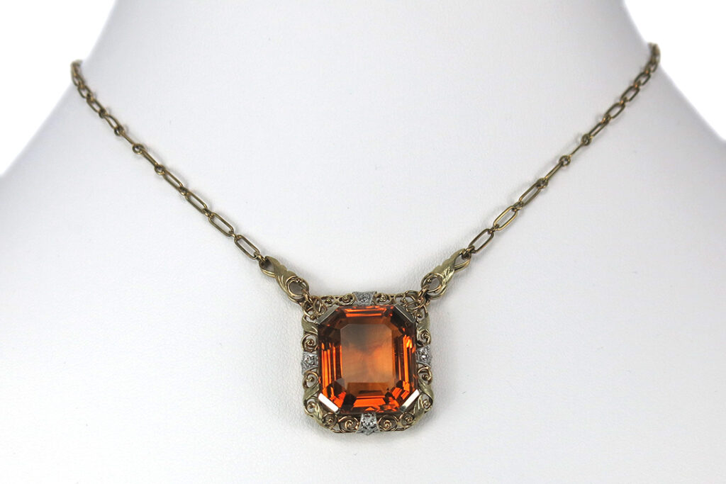 Collier 1 Citrin ca. 19,0 ct + 4 Diamanten IGI Gutachten [BRORS 16553]