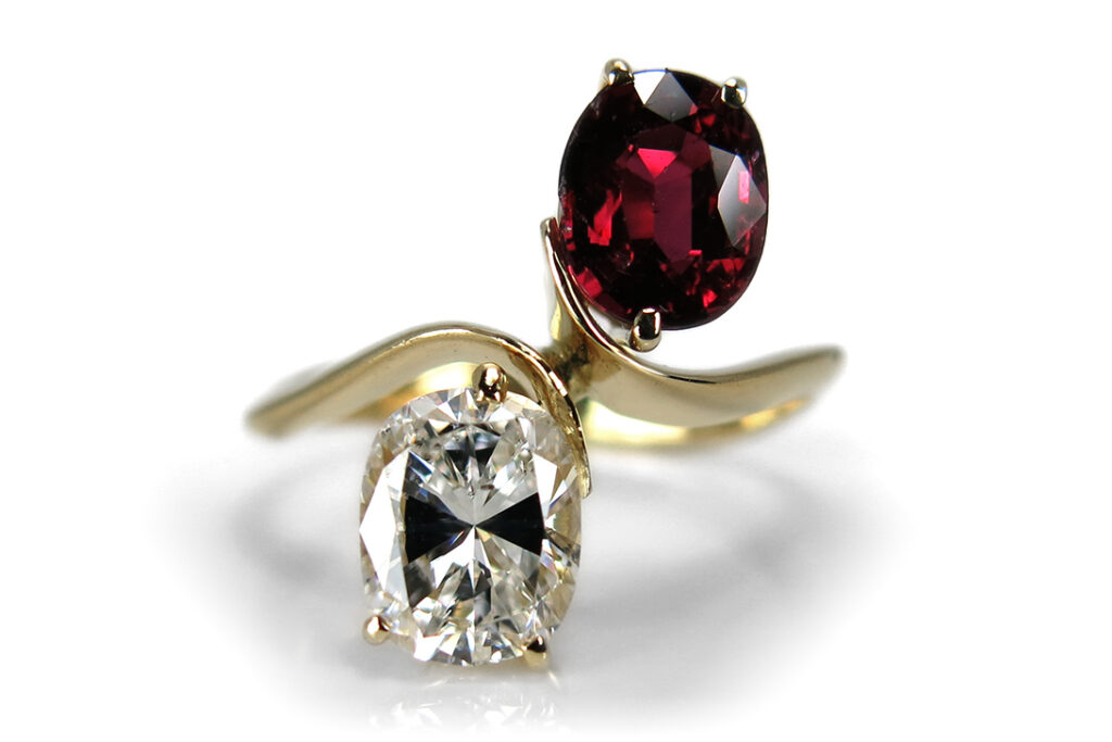 Ring Diamant 1,01ct River/si2 + Rubin 1,0ct DPL Gutachten [BRORS 16556]
