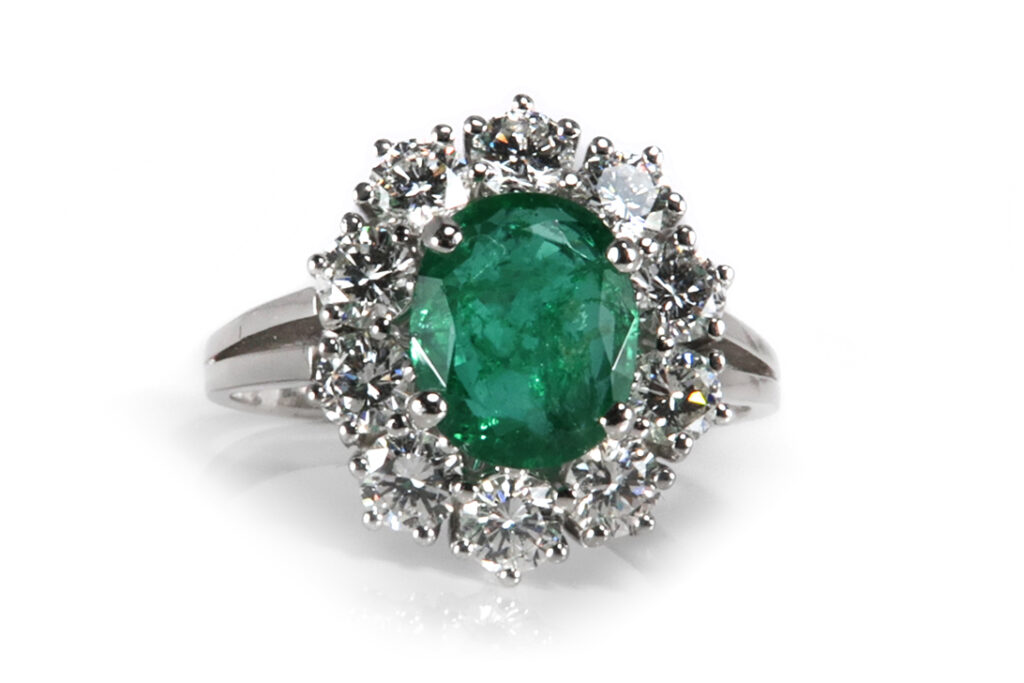Ring Smaragd 0,90ct + Brillanten insg 1,2ct IGI Gutachten [BRORS 18383]