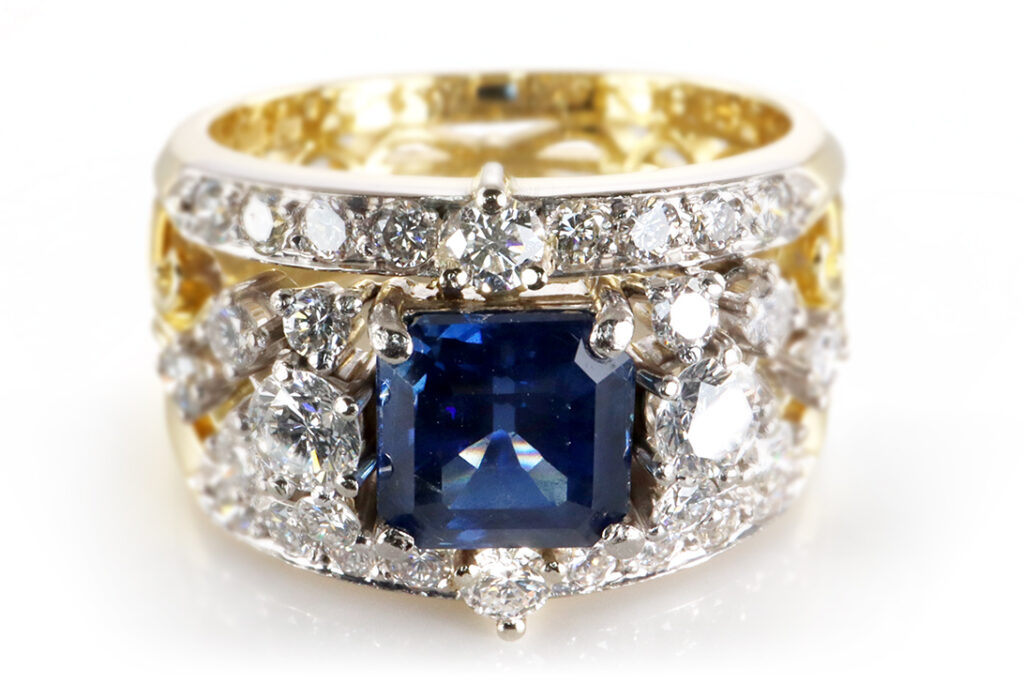 Ring Saphir unbehandelt 2,5 ct 30 Brillanten 1,0 ct 750 IGI Gr 54 [BRORS 20014]