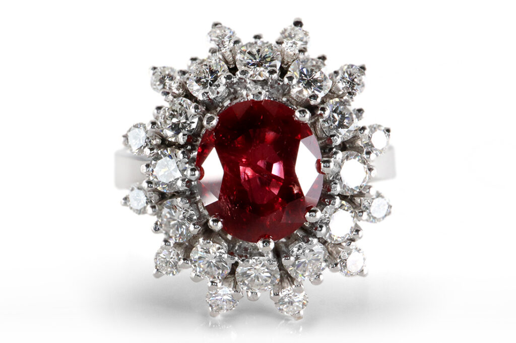 Ring Rubin unbehandelt 2,2 ct 24 Brillanten RIVER 585 Gold IGI [BRORS 20057]