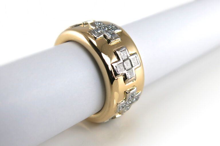 Kuck Kreuz Ring Diamanten insg 2,1ct G/vs 750 Gelbgold Weißgold [BRORS 16729]