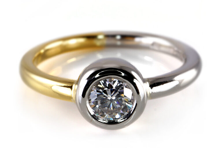 Vintage Niessing Brillant Ring zweifarbig 750 Gelbgold 950 Platin [BRORS 19248]