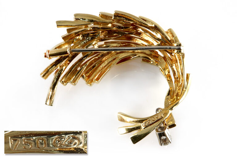 Brosche Laudier *Sternschnuppe* 4 Brillanten ca 0,3ct 750 Gelbgold [BRORS 19294]