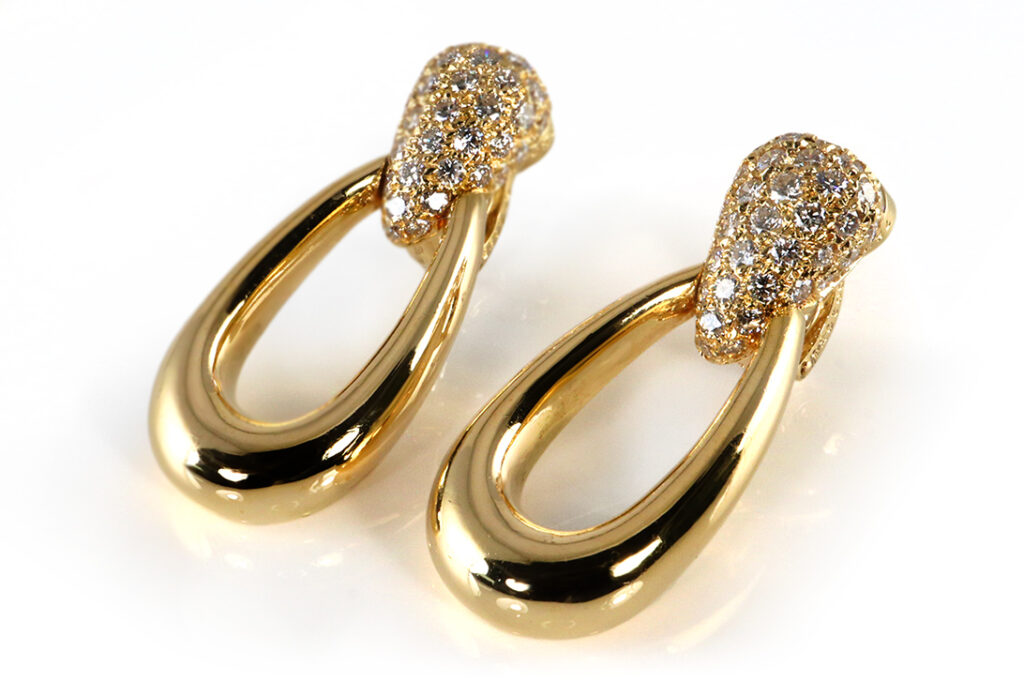 Cartier Vintage Ohrlicpse *DOORKNOCKER* 86 Brillanten 750 Gelbgold [BRORS 19427]