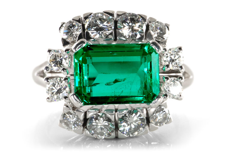Ring Smaragd Kolumbien 1,3 ct 12 Brillanten 1,0 ct IGI Gutachten [BRORS 19586]