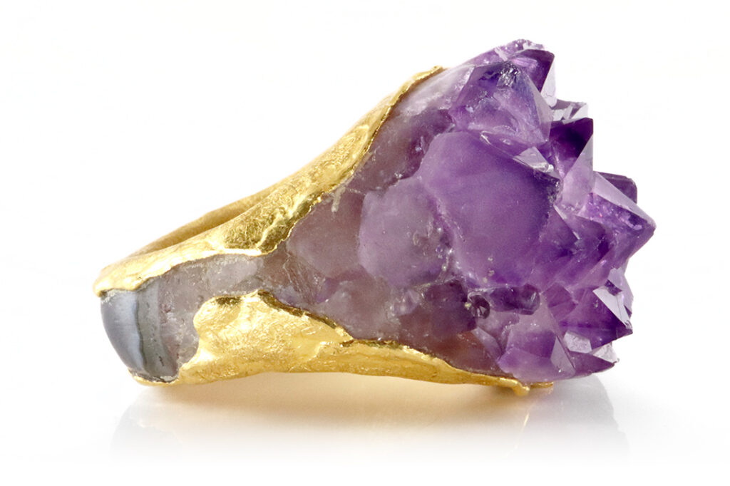 Annette Schlemming Ring Amethyst Druse 900 Gelbgold Gr 61 [BRORS 19643]