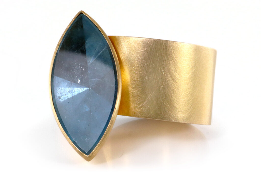 Ulla und Martin Kaufmann Designerring Aquamarin 750 Gelbgold Gr 64 [BRORS 19660]