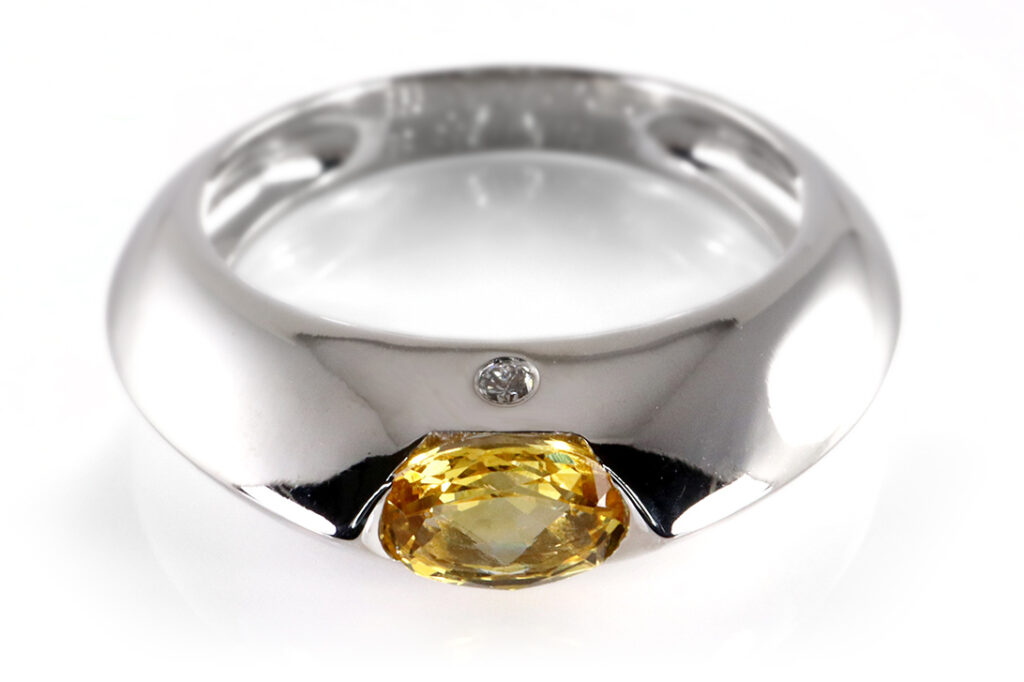 Piaget Ring 1 Saphir gelb ca 0,7 ct + 1 Brillant 750 Weißgold Gr 58 BRORS 19696