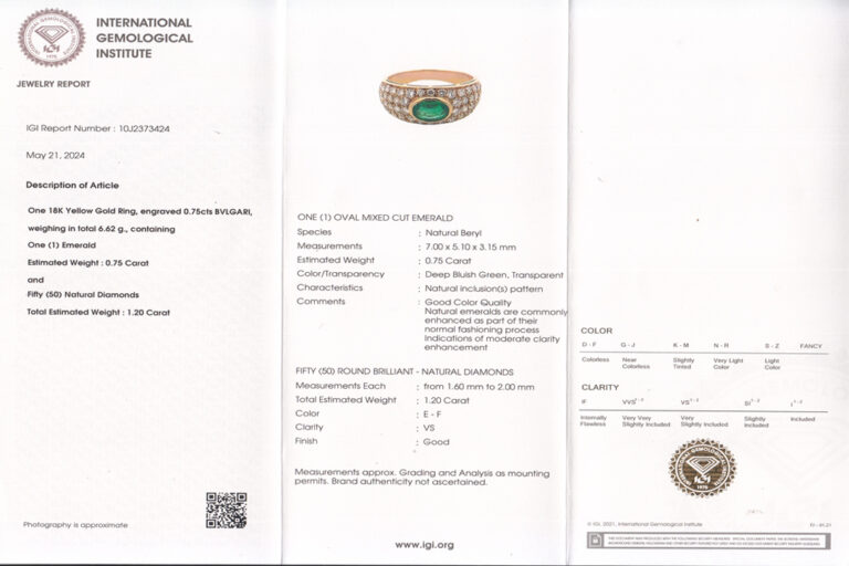 Ring BVLGARI Smaragd Brillanten 750 Gelbgold IGI Gutachten [BRORS 19812]