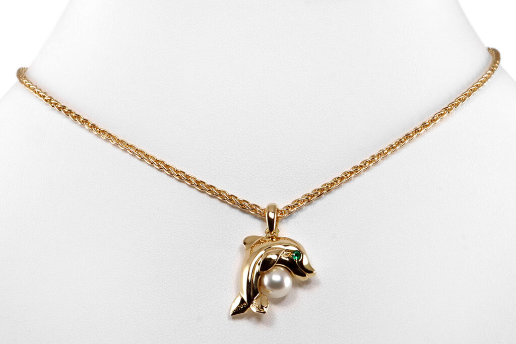 Cartier Anhänger Kette DELFIN Perle Smaragd 750 Gelbgold Gold [BRORS 20047]
