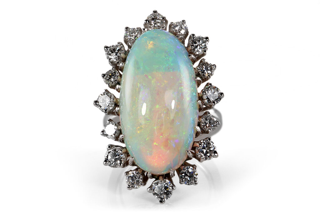 Ring 1 Opal 11,0 ct + 16 Brillanten 1,4 ct Weißgold IGI Gr 53 [BRORS 20095]