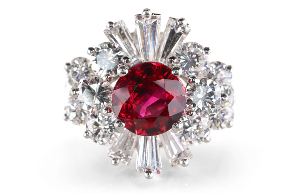 Ring Rubin unbehandelt Thailand Siam 1,25 ct Diamanten Platin IGI [BRORS 20103]