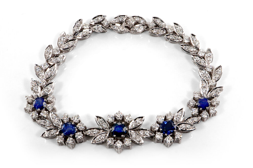 Armband 123 Brillanten 5,0 ct River-TW + 5 Saphire 750 Gold IGI [BRORS 10444]