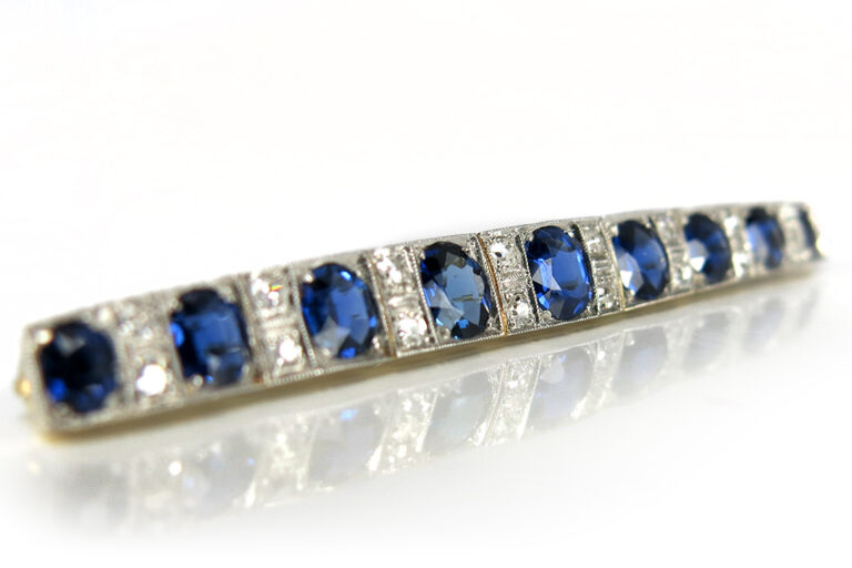Brosche antik ca.1915 mit Diamanten Saphiren 585 Gold IGI [BRORS 10715]