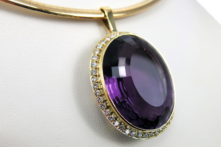 Anhänger 1 Amethyst 63 Karat + 45 Brillanten 585 Gelbgold [BRORS 10812]