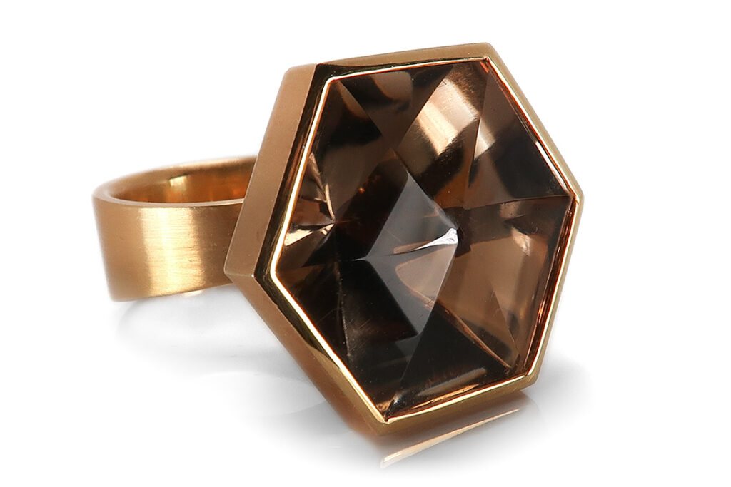 Flogaus Ring mit Rauchquarz 750 Gelbgold Handarbeit Gr. 55 [BRORS 16971]