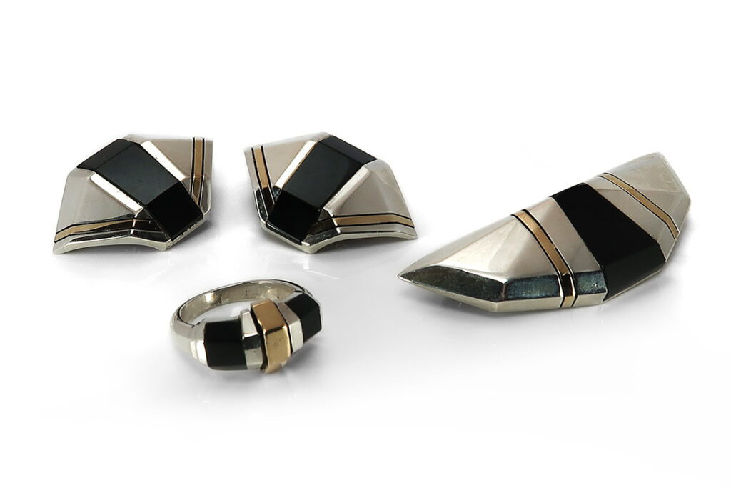Schmuckset Vintage Cartier 925 Silber 750 Gelbgold Onyx [BRORS 17378]