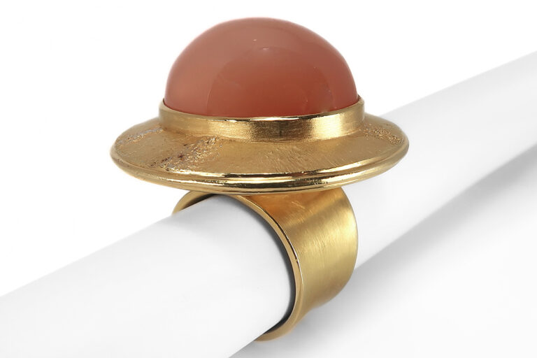 Flogaus Ring Mondstein 750 Gelbgold Gr 58 Handarbeit Unikat [BRORS 17852]