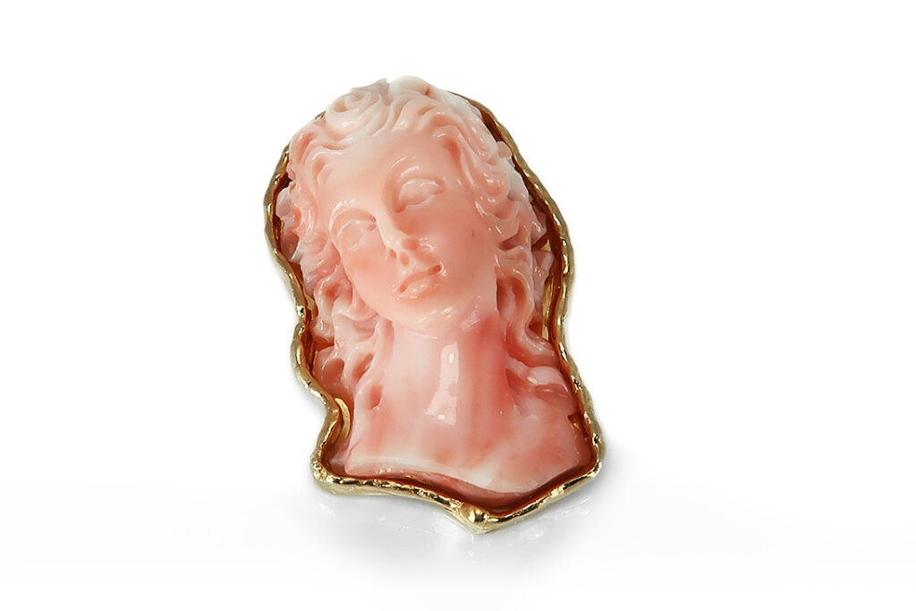 Katzler Engelshaut Korallen Brosche / Anhänger 585 Gelbgold [BRORS 18037]