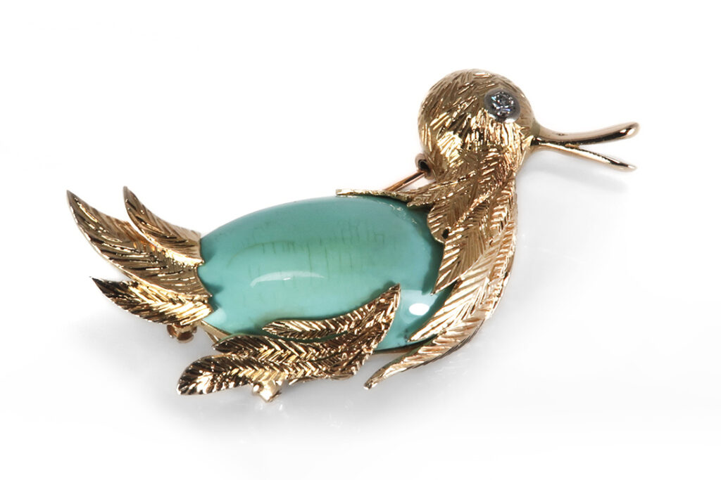 René Kern Ente Brosche Türkis Brillant 750 Gelbgold Weißgold [BRORS 18502]