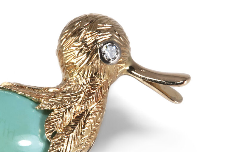 René Kern Ente Brosche Türkis Brillant 750 Gelbgold Weißgold [BRORS 18502]