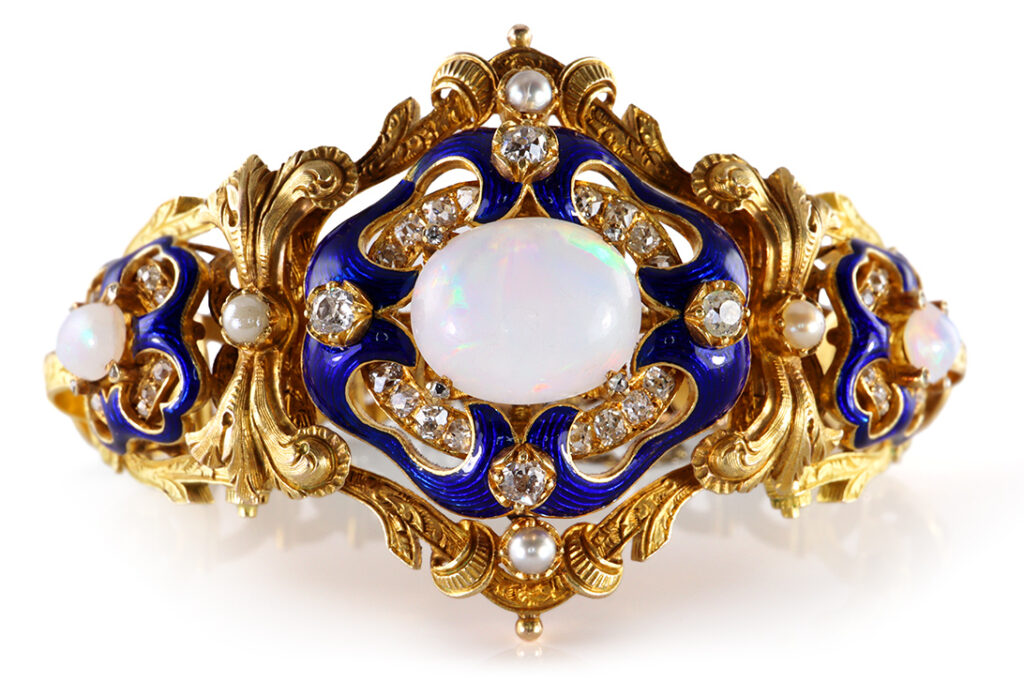 Armband (ca 1850) Opal Perlen Diamant 833 Gelbgold Emaille [BRORS 19168]