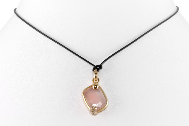 Pomellato Anhänger RITRATTO Rosenquarz 16 Brillanten 750 Gelbgold [BRORS 19264]