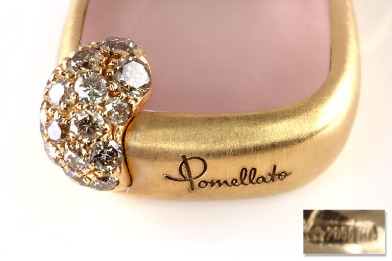 Pomellato Anhänger RITRATTO Rosenquarz 16 Brillanten 750 Gelbgold [BRORS 19264]