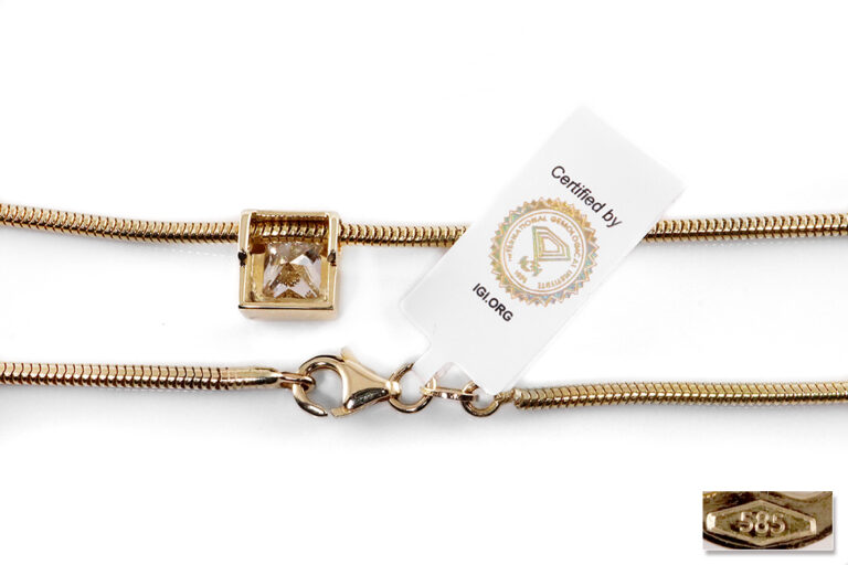 Solitär Anhänger Diamant Prinzess Cut 1,55 ct E-F/VVS 585 Gelbgold [BRORS 19545]