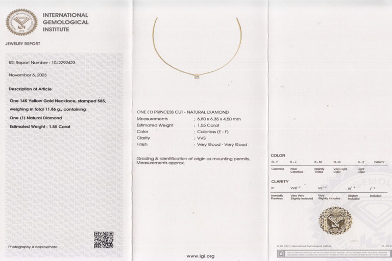 Solitär Anhänger Diamant Prinzess Cut 1,55 ct E-F/VVS 585 Gelbgold [BRORS 19545]