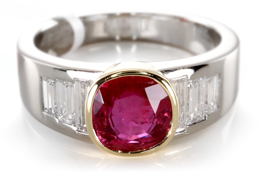 Ring Rubin 1,7 ct + 6 Brillanten 0,6 ct River-TW/VS 750 Gold [BRORS 19776]