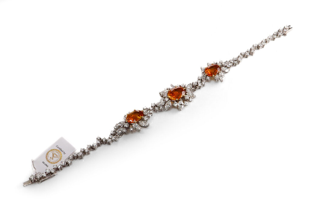 Armband 3 orangene Saphire 10 Karat 105 Diamanten 6,85 ct IGI [BRORS 19955]