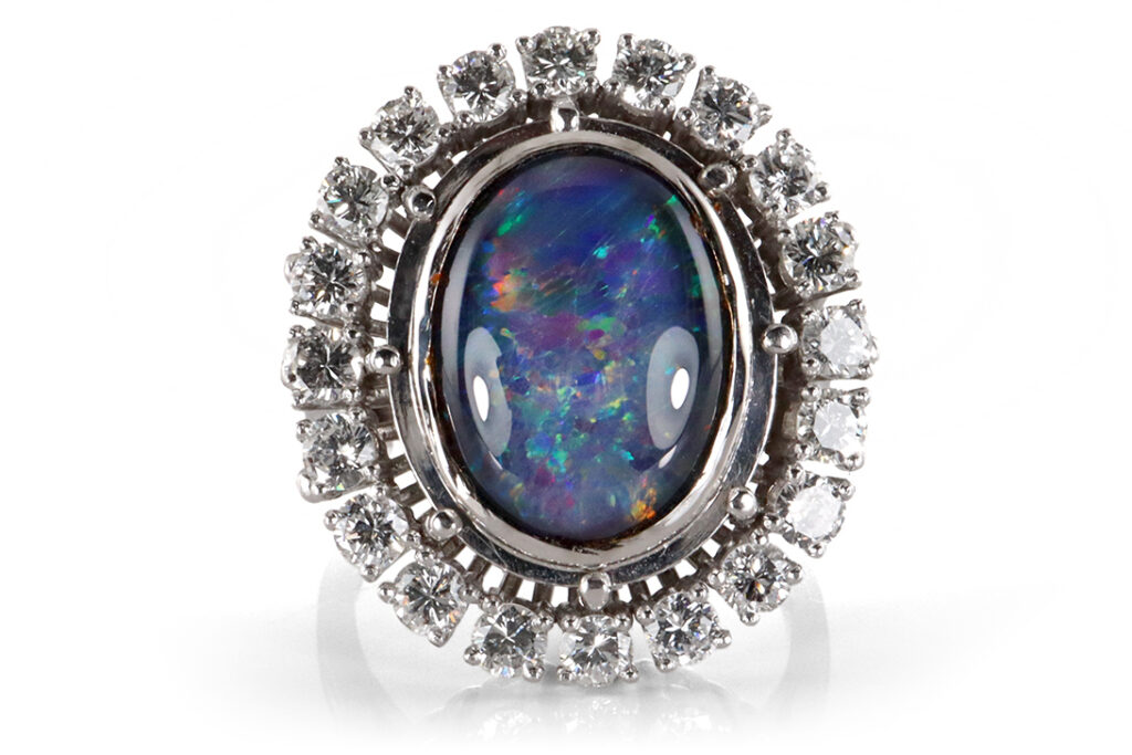 Ring blaue Opal Triplette 20 Brillanten 1,85 ct Weißgold IGI Gr 63 [BRORS 20028]