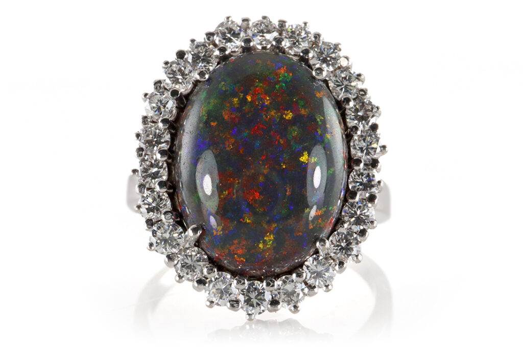 Ring 1 Opal 5,0 ct + 22 Brillanten 1,0 ct 585 Weißgold IGI Gr 60 [BRORS 20090]