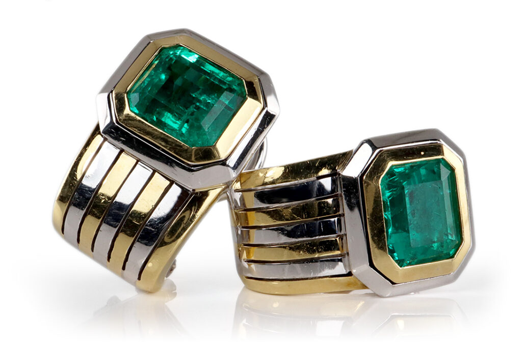 Ohrclipse 2 Smaragde ca. 3,0 ct. Deep Bluish Green 750 Gold IGI [BRORS 20091]