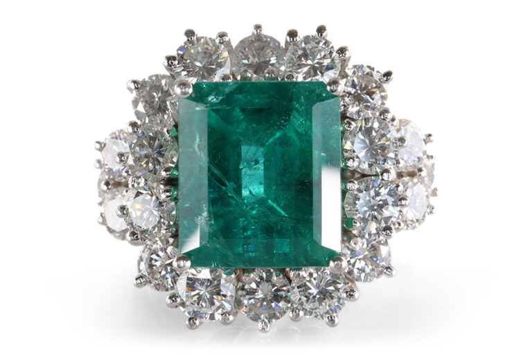 Ring großer Smaragd 5,0 ct + 20 Brillanten 2,4 ct Gold IGI Gr.53 [BRORS 20096]