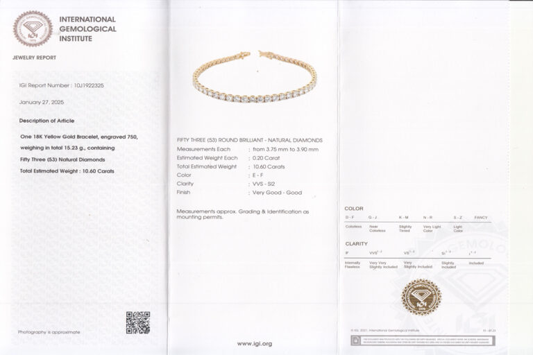 Armband * UNISEX * 53 Brillanten 10,6 ct E-F 750 Gold IGI L. 21cm [BRORS 20155]
