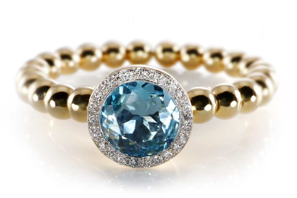 Al Coro Ring 1 Blautopas + 24 Brillanten 750 Gelbgold Gr 57 [BRORS 20176]