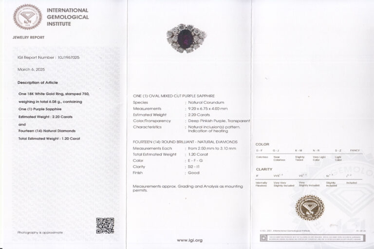 Ring 1 Saphir *Purple* 2,2 ct + 14 Brillanten 1,2ct 750 Gold IGI [BRORS 20202]