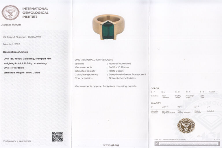 Ring mit Turmalin ca 10 ct Deep Bluish Green + IGI Gutachten Gr. 63[BRORS 20203]
