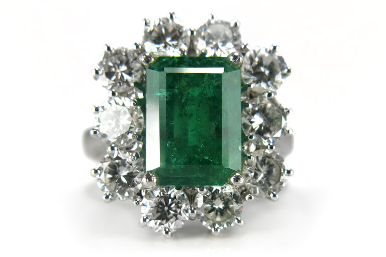 Damen Ring Smaragd 1,8 ct. + 10 Brillanten 1,6 ct. 750 Weißgold [BRORS 11714]