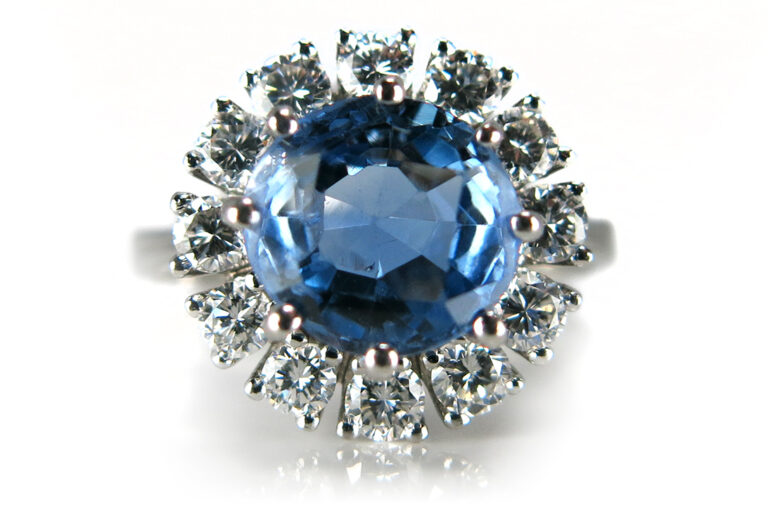 Damen Ring Saphir 3,4 Karat + 12 Brillanten 0,9 ct 585 Weißgold [BRORS 11715]