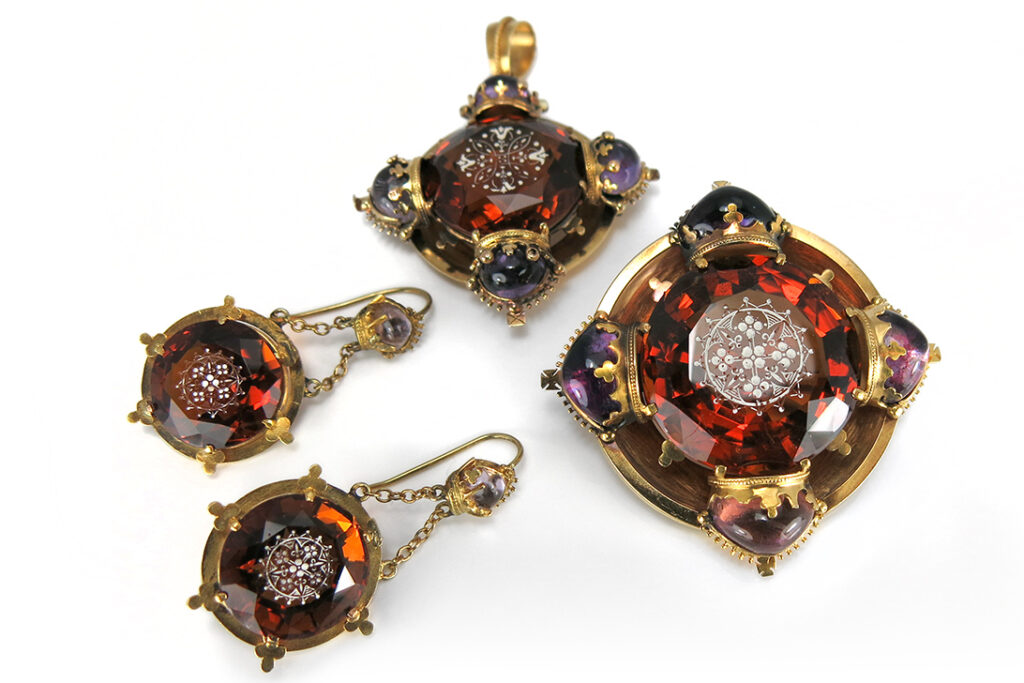 Antikes Schmuckset ca 150 Jahre Citrin Amethyst 146 Karat Gelbgold [BRORS 12015]