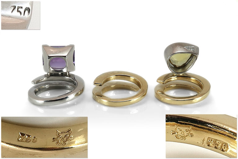 3 Designer Ringe Amethyst Heliodor Brillanten Gold Handarbeit IGI [BRORS 17615]