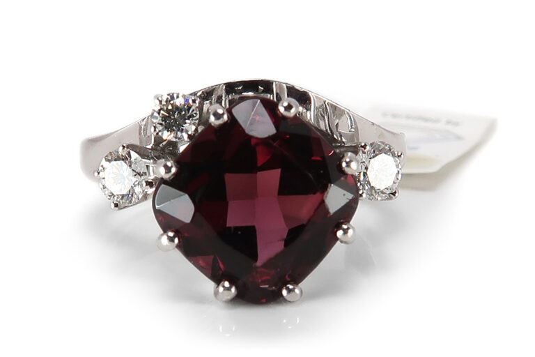 Ring Rhodolit Brillanten 750 Weißgold IGI Gutachten [BRORS 17796]