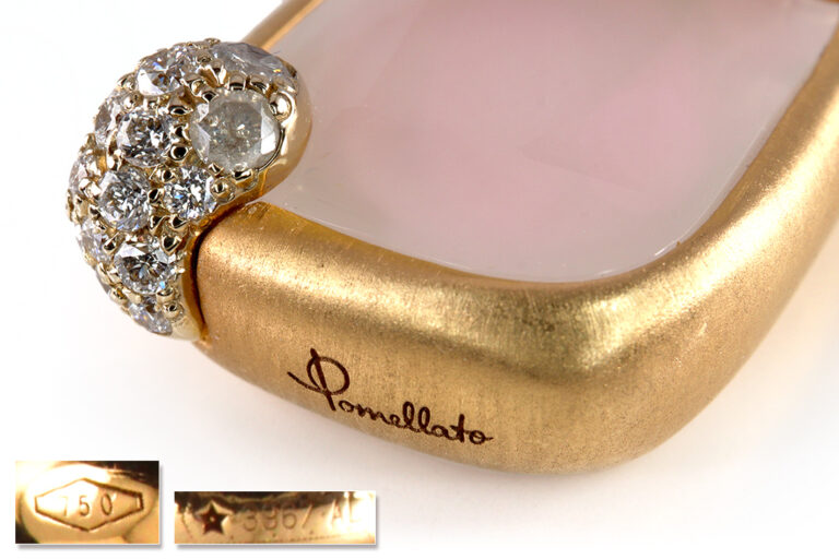 Pomellato Anhänger RITRATTO Rosenquarz 16 Brillanten 750 Gelbgold [BRORS 19265]